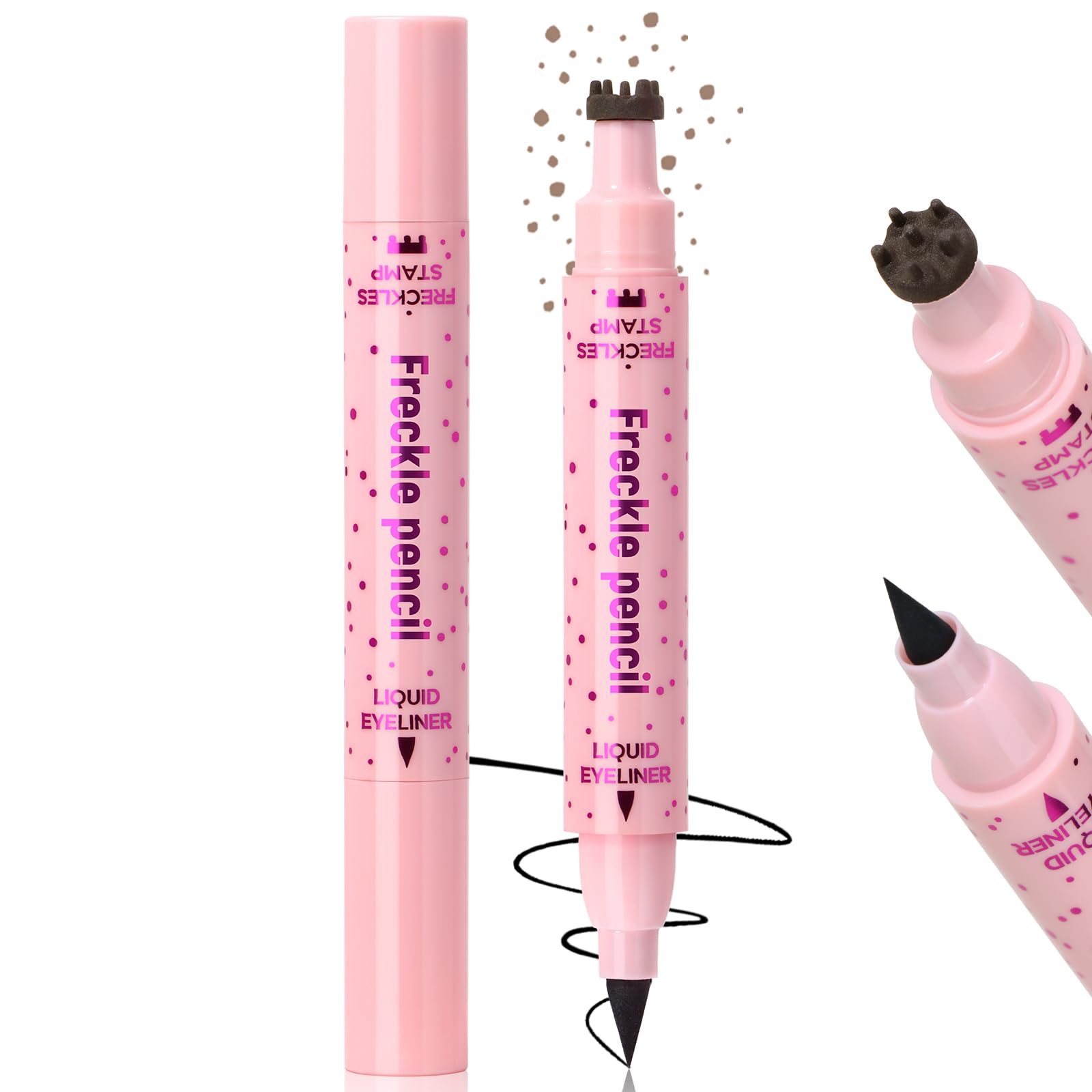 Noerrors Freckle Stamp with Eyeliner Pen 2 in 1 for Natural Lifelike Faux Freckle Waterproof Fake Freckles Stain Marker for Sunkissed Makeup #Light