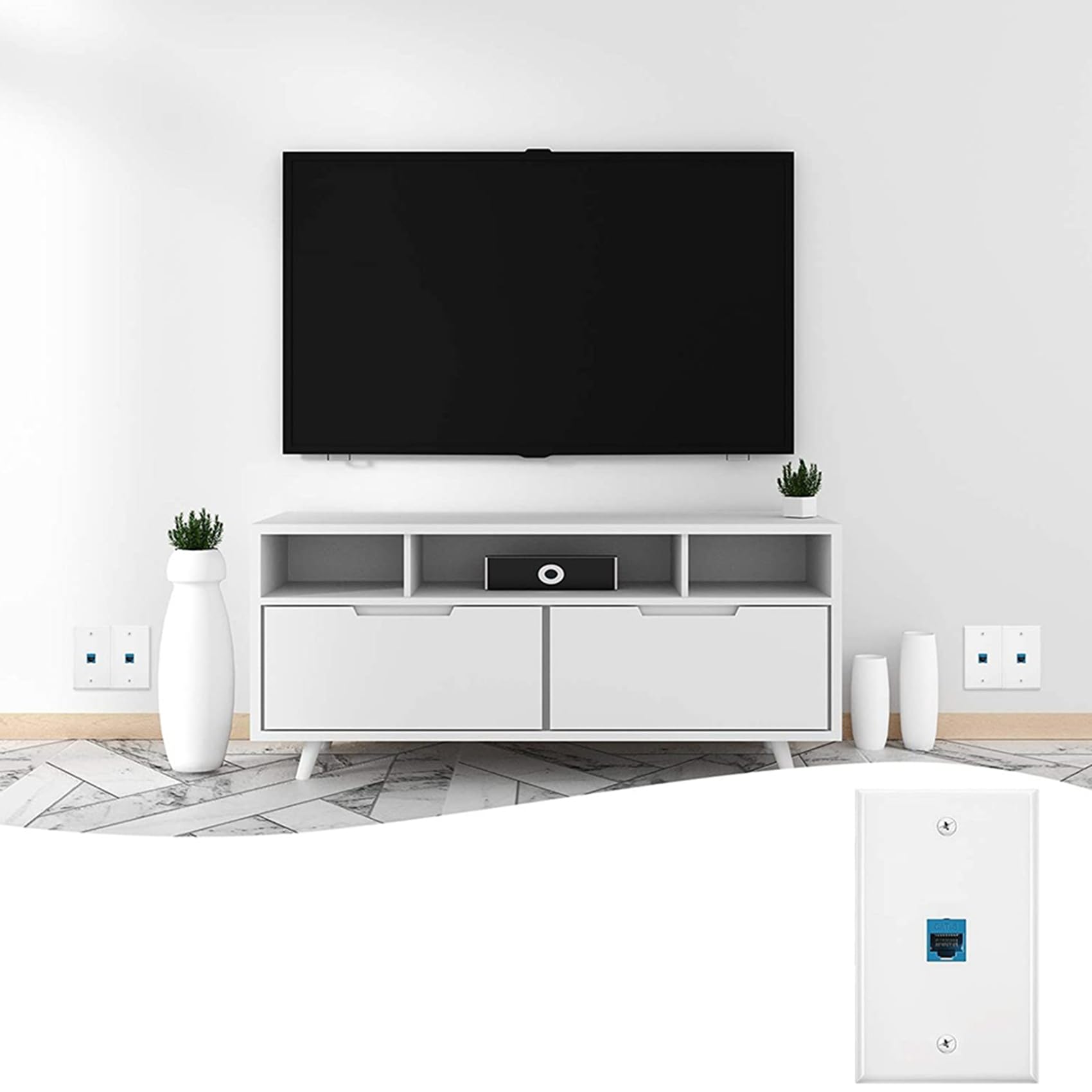 24X Cat6 Prise Murale Ethernet 1 Port RJ45 RéSeau à Coupleur Mural Plaque Jack Blanc et Bleu