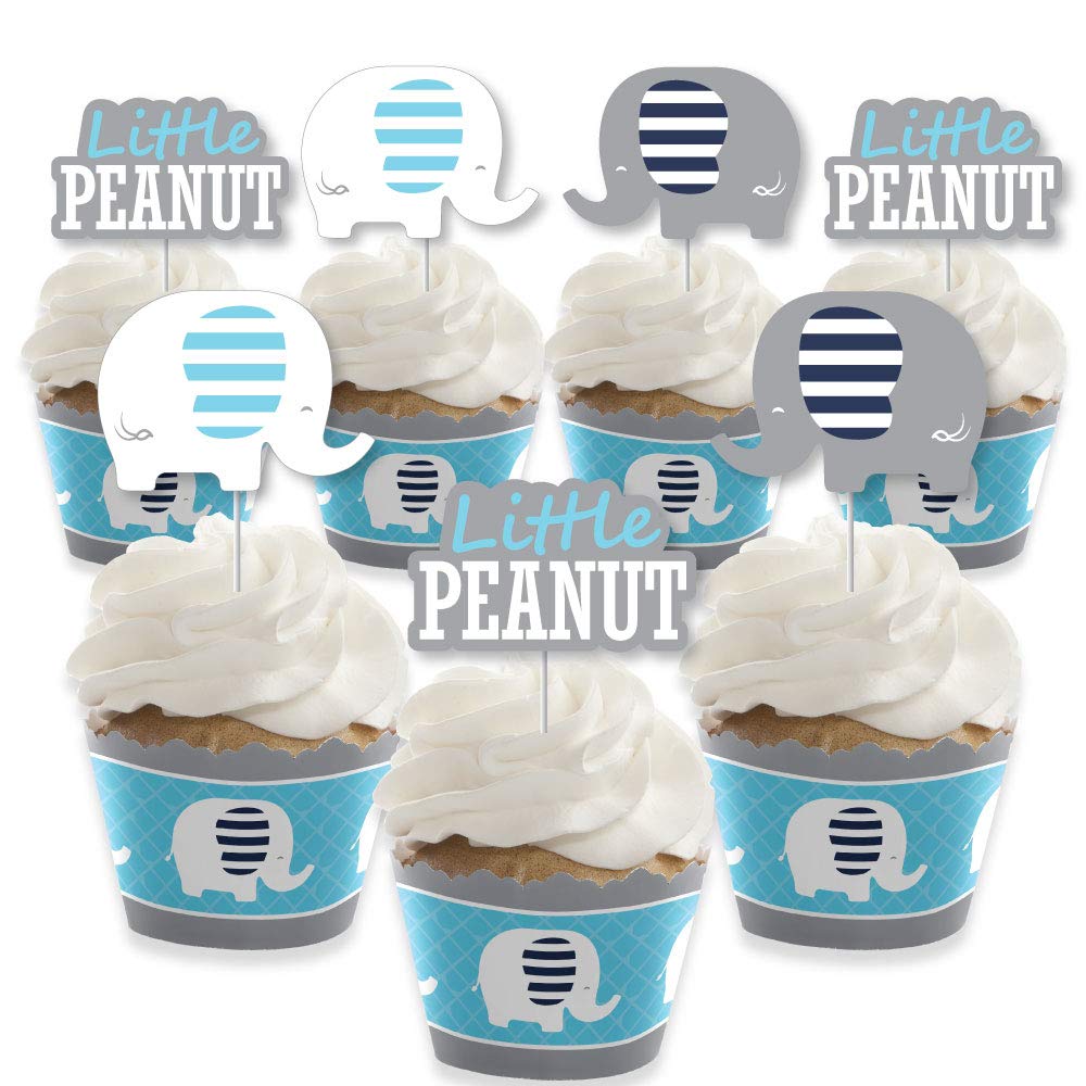 Big Dot of HappinessBlue Elephant - Cupcake Decoration - Boy Baby Shower or Birthday Party Cupcake Wrappers and Treat Picks Kit - Set 24