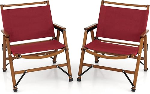 Giantex Juego de 2 sillas plegables de campamento sillas de playa portátiles de respaldo bajo con marco de bambú sólido y tela transpirable sillones