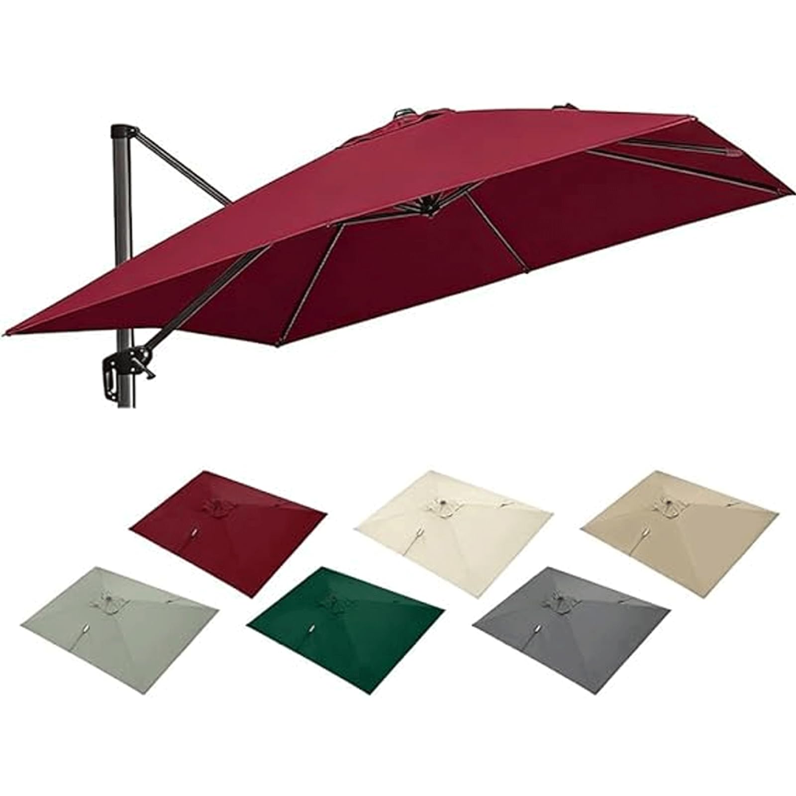 Vankaria Square Cantilever Parasol Replacement Canopy, 8 Ribs Offset Patio Umbrella Top Cover, Durable Polyester Fabric for Hanging Outdoor Garden Balcony, 3x3m Canopy Only,Burgundy
