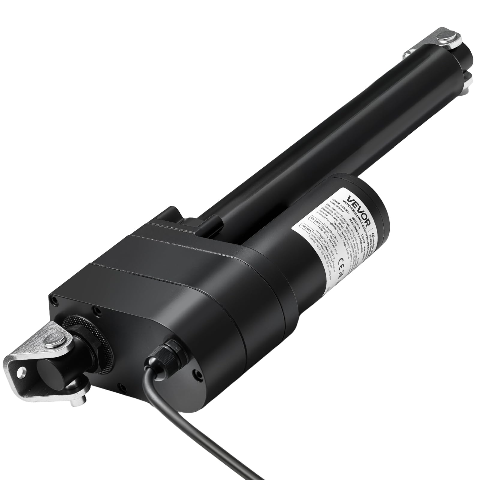 VEVOR Actuador Lineal 12 V, 200 mm, Motor Lineal de 9000 N, IP65, 5 mm/s, con Soportes de Montaje para Contenedores de Maquinaria Industrial y Sistemas de Elevación de Alta Resistencia, Negro