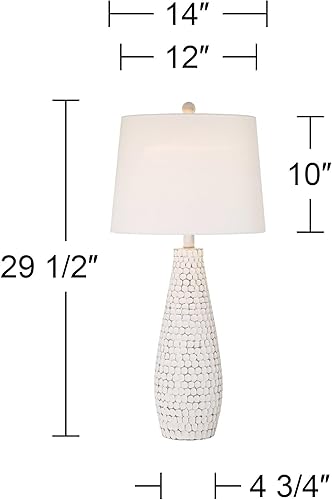 Miniatura 4 de 360 Lighting Juego de 2 lámparas de mesa costeras modernas de 29 12 pulgadas de alto, puerto USB, tela de cerámica blanqueada, pantalla blanca, para