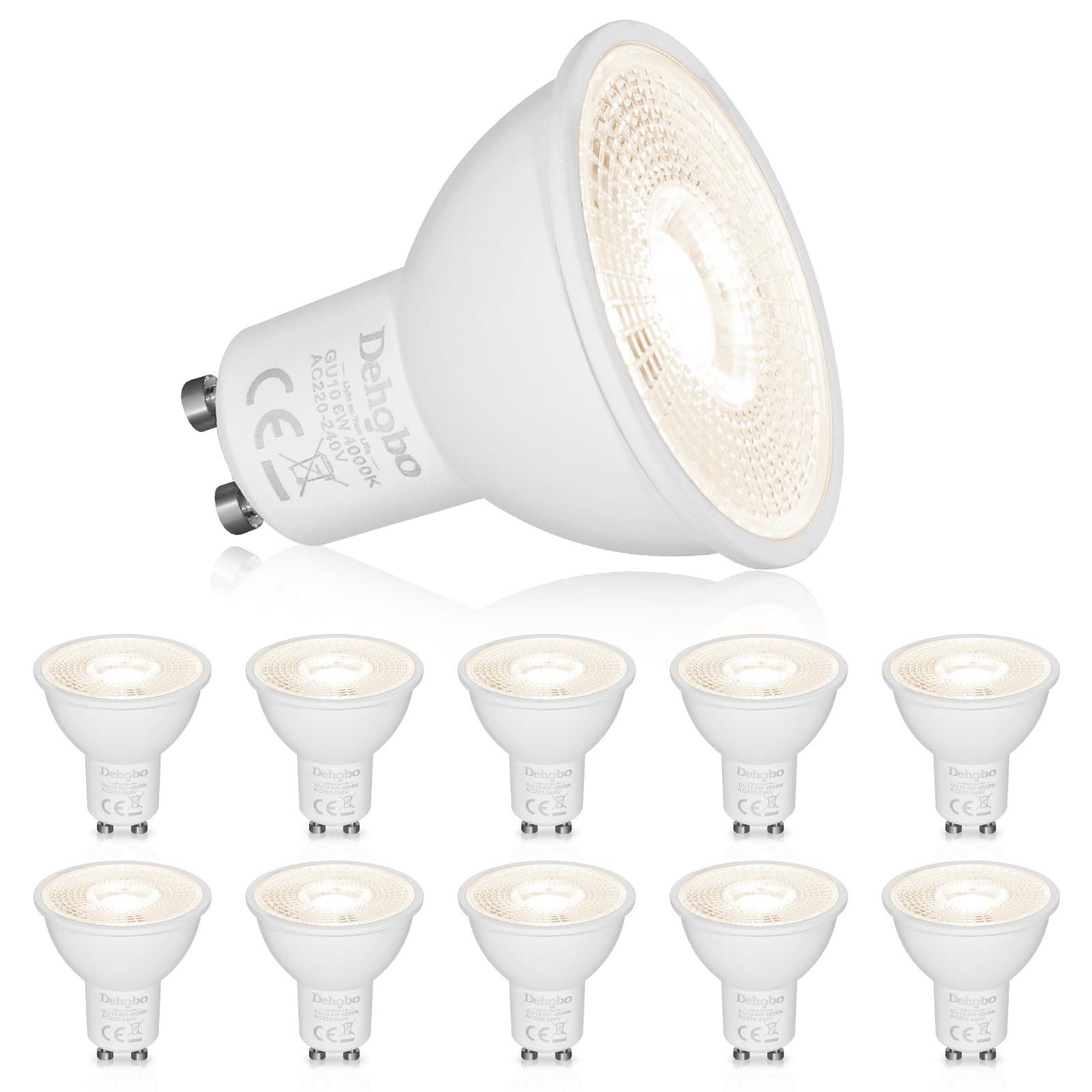 Dehobo GU10 LED Bulbs Neutral White, 6W 4000K Spotlight Light Bulb, (60W Equivalent) Energy Saving, CRI>80, 480LM