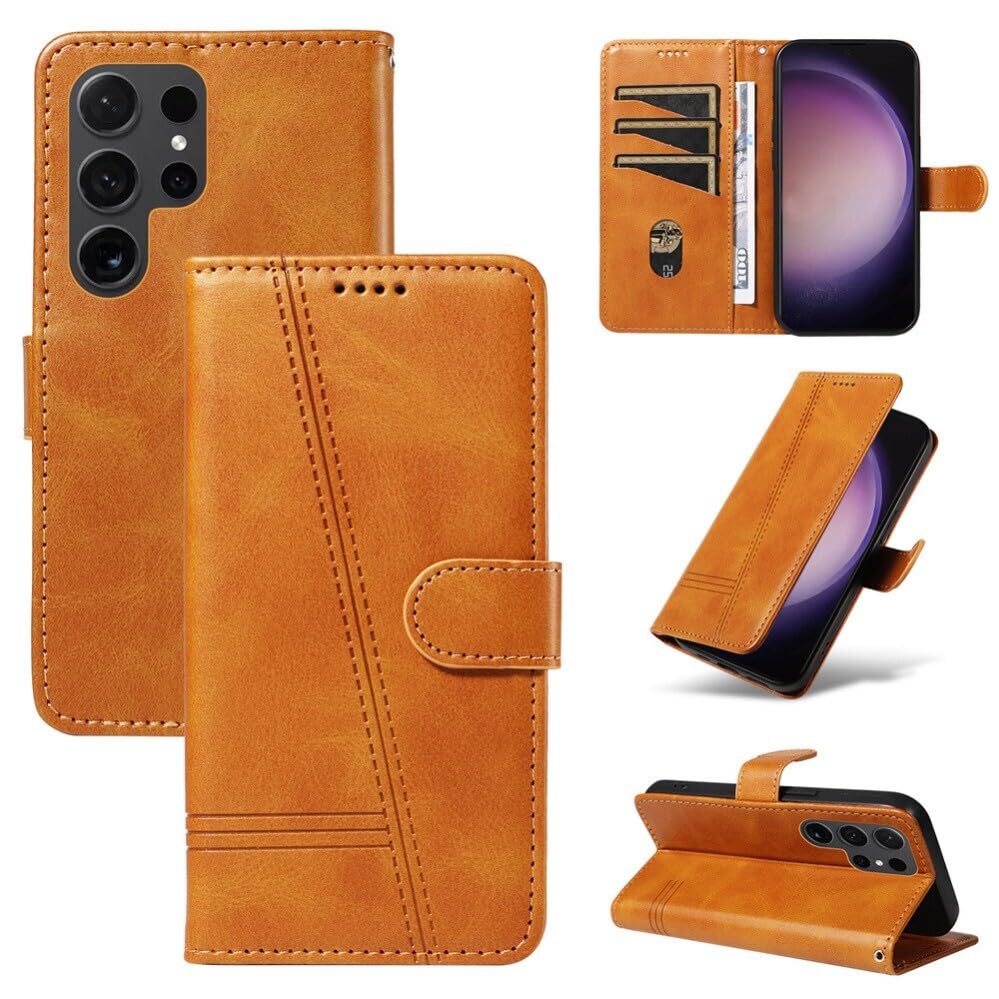 Compatible avec Samsung Galaxy S10e (couleur : jaune) lignes étui portefeuille étui à rabat en cuir