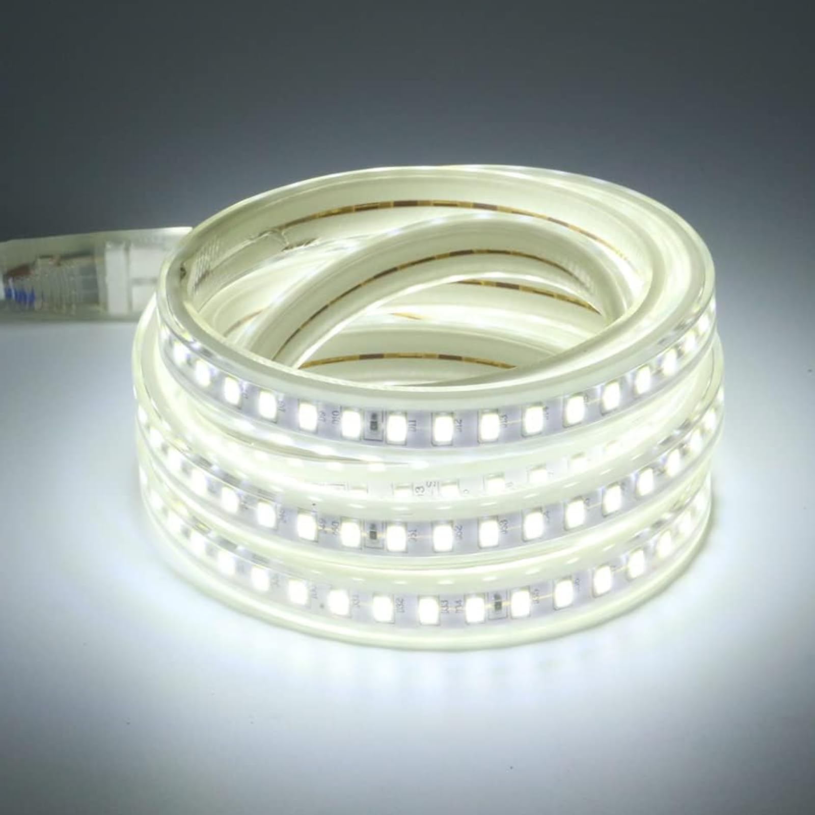 pcningled10M led Strip Light SMD 5730 220V IP67 Waterproof 120 LEDs/M 9W/M Cuttable Every 1M Ultra Bright Flexible Lighting for Camping Tent,Wardrobe,Kitchen Cabinet,corridors.(Cold White, 10M)