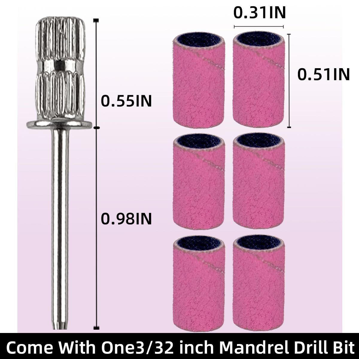 100 unidades (grano 180 rosa) Brocas de lijado para uñas con 0.3 pulgadas de diámetro, brocas de grano fino extremo, brocas de mandril de mejora de banda de lijado, broca profesional para uñas