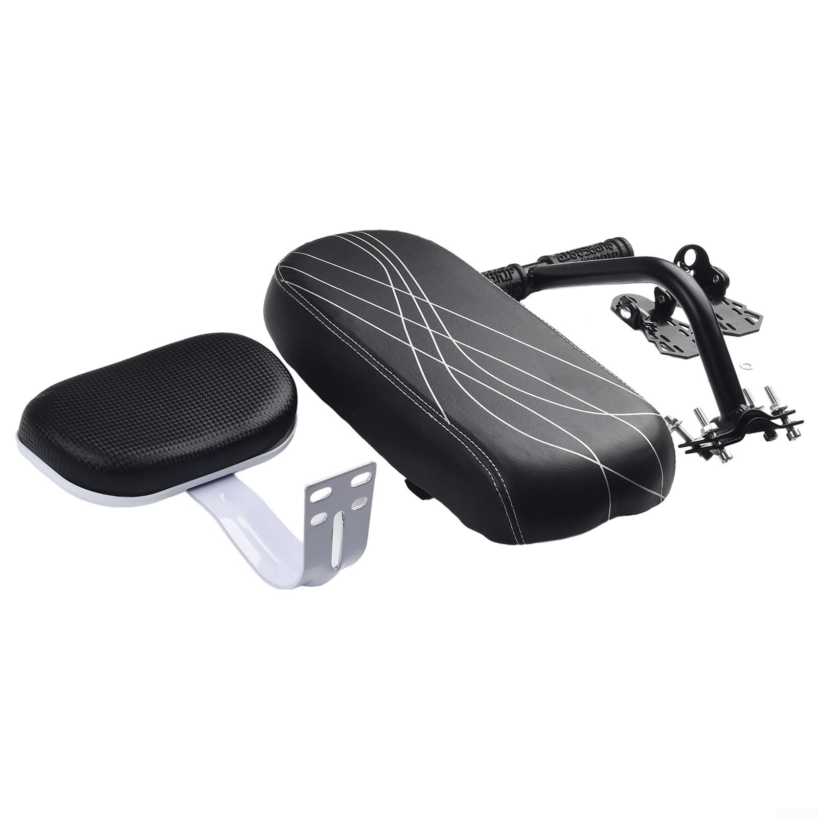 Sella posteriore con schienale maniglia e pedali, compatibile con bici ed ebike, telaio in lega da 34 cm x 16 cm, per adulti e bambini