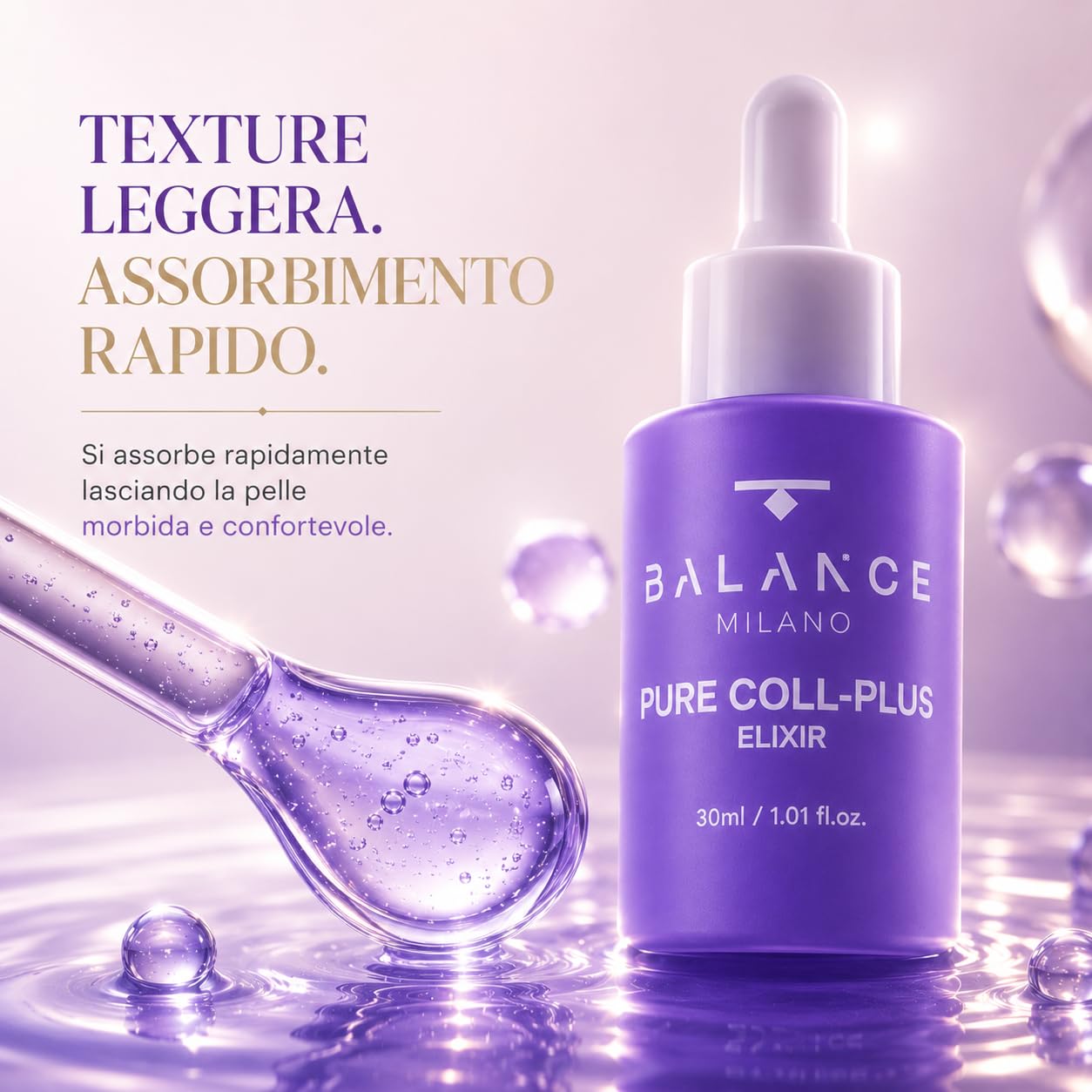 Siero Collagene Viso, Acido Ialuronico ed Elastina - Made in Italy - 30ml | Siero Idratante Viso Lampone e Kiwi - Emulgel Liftante Rapido Assorbimento - Tutti i Tipi di Pelle - Skin Care BALANCE MILANO