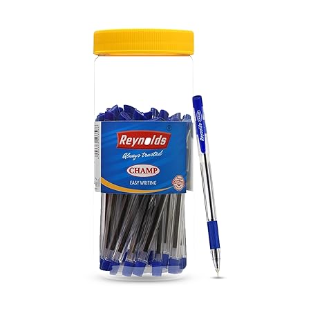 Reynolds Ball Pen I Lightweight Ball Pen With Comfortable Grip for Extra Smooth Writing I School and Office Stationery | CHAMP BP 30 COUNT JAR, BLUE at Rs. 149
