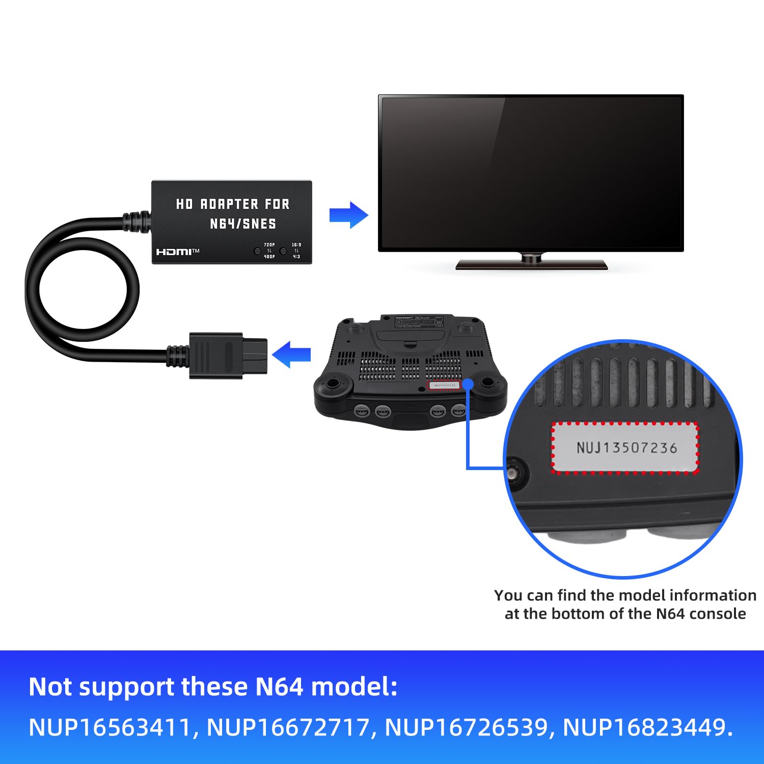 Mcbazel Konwerter N64 na HDMI dla konsoli N64/SNES. Kabel HDMI do HDTV obsługuje 480p/720p/stereo audio/współczynnik proporcji 16:9/4:3.