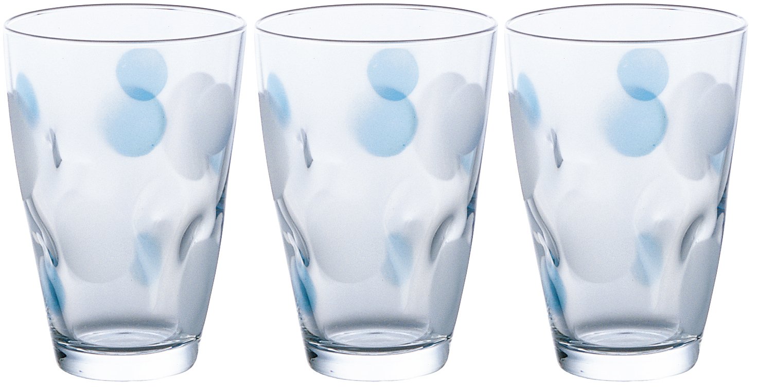 Aderia Polka Dot Glass Tumbler 10oz Blue Set of 3 Soda Glass Japan