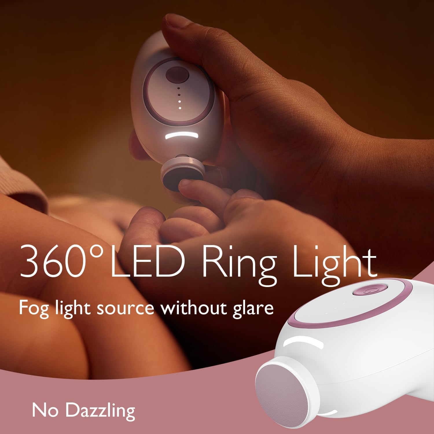 Momcozy Elettrica Lima per Unghie per Bambini, Tagliaunghie Elettrico Ricaricabile per Dita dei Neonati, Luce Delicata a LED a 360°, Sicura Tagliaunghie Cura per Bambini, 7 Strumenti di Ricambio