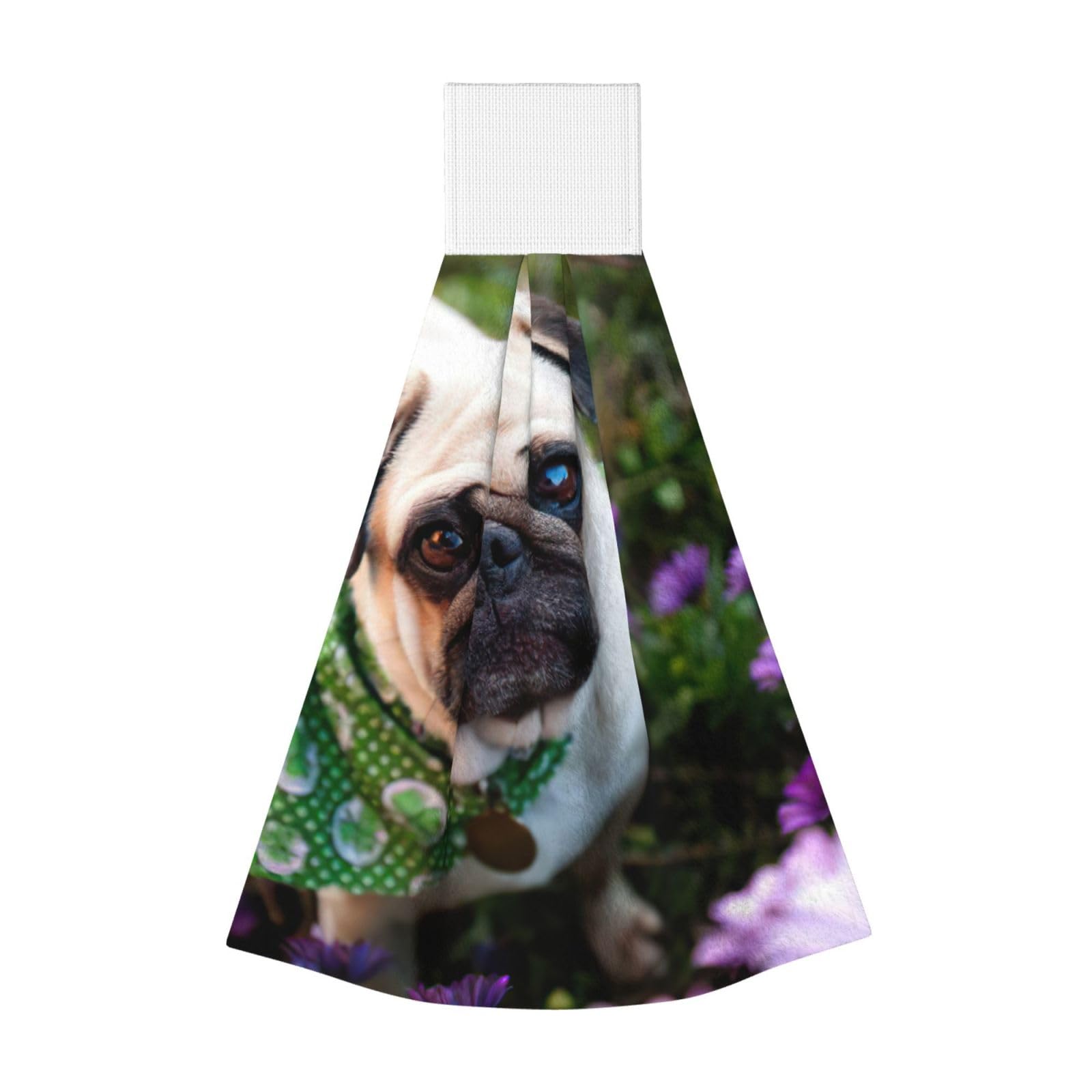 DUWAA Pugs In The Garden Print Hanging Hand Towel Quick Dry Bathroom Towel Soft Kitchen Towel