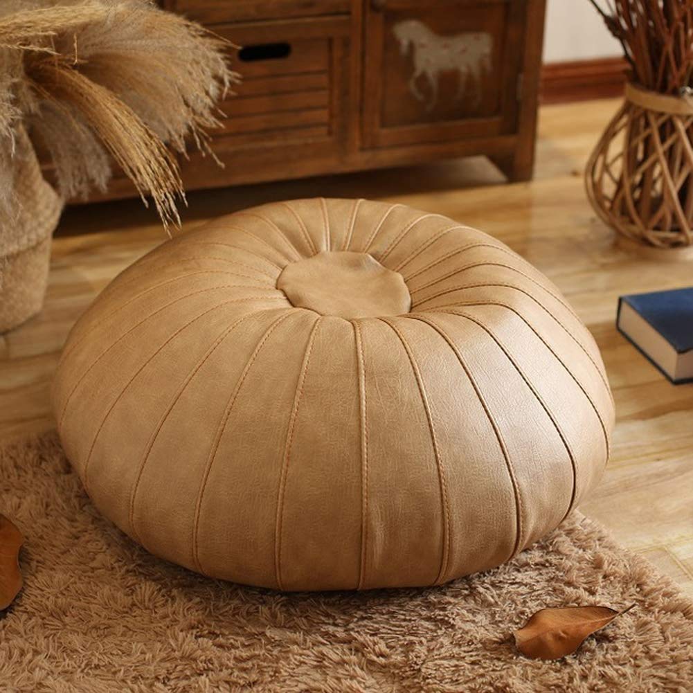 Tabouret rond pouf ottoman crème - Solution assise d'appoint et confort salon