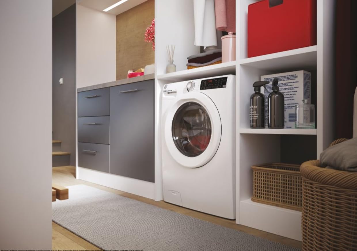Hoo ver, Pralka Slim H-WASH 350, H3WP4474TAM6/1-S, Pralka ładowana od przodu, 7 KG, klasa A-10%, 1200 obrotów, 77 dB, Para, 16 programów, Opóźniony start, Biały, AxLxP 85x60x45 cm