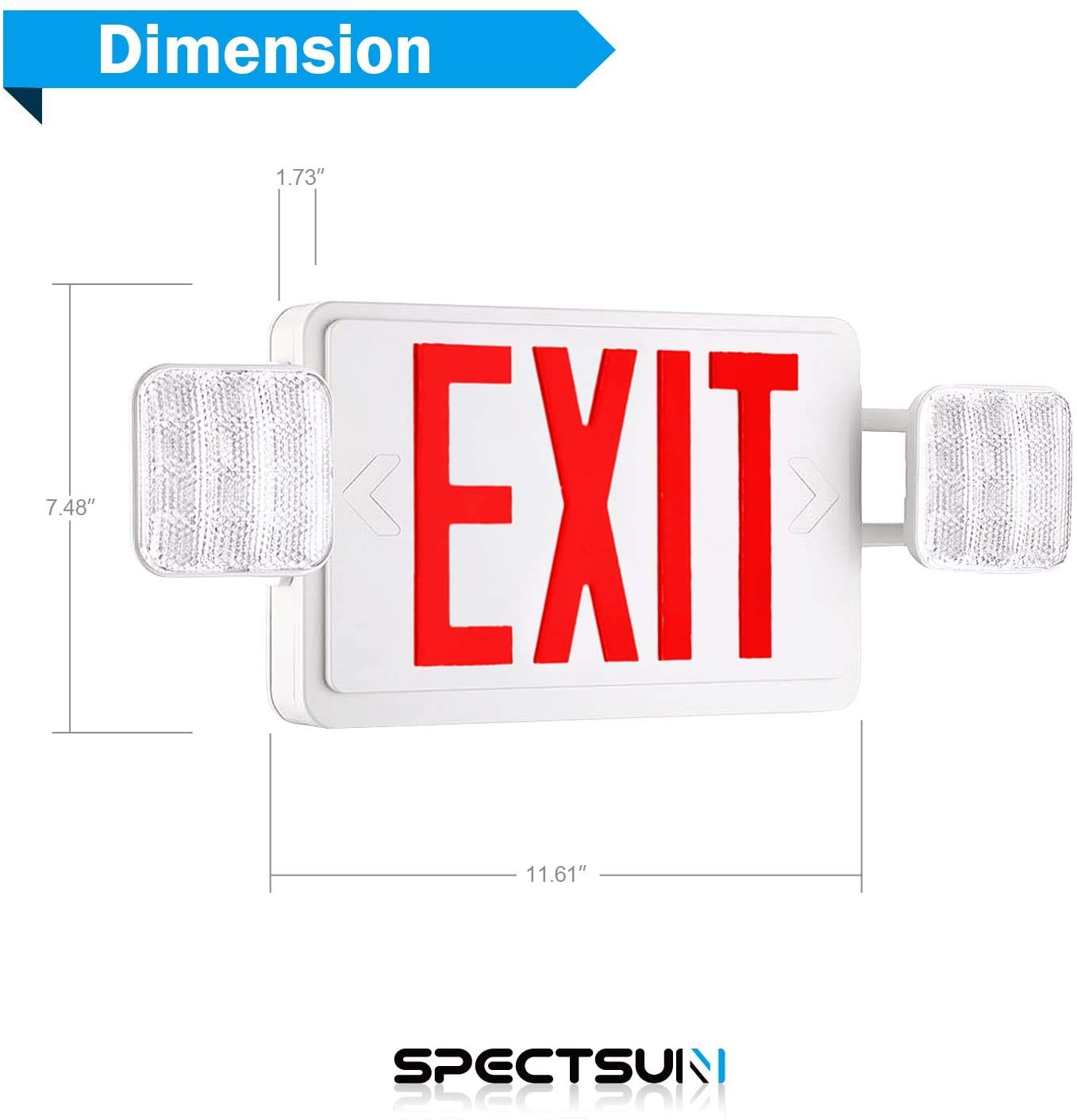 Spectsun Double Face LED Exit Sign With Battery Backup - UL 924, AC 120/277V, Hardwired, Red Letter For Business & Damp Locations - View #10