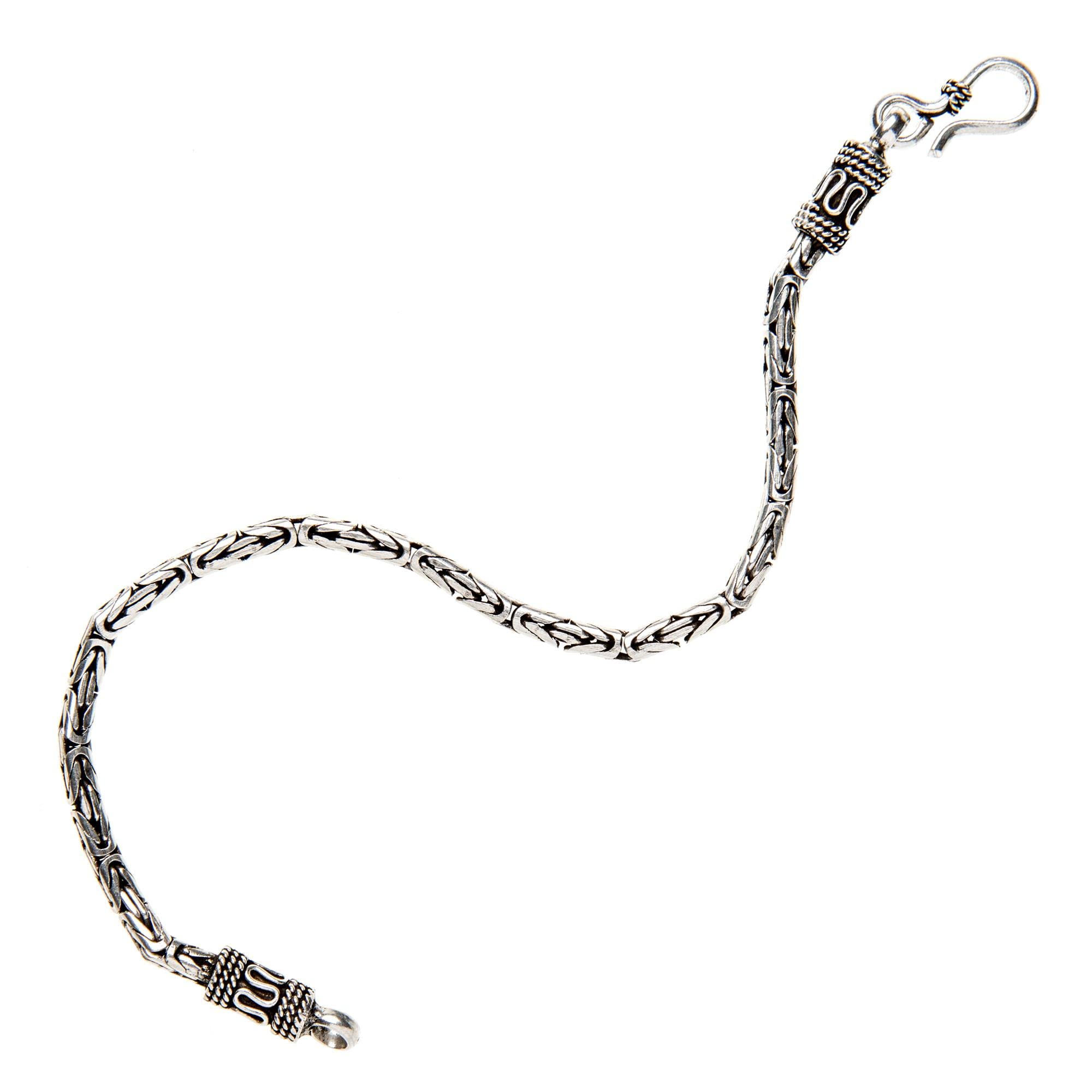 Silverly Braccialetto a Catena Bizantina Balinese in Argento Sterling 925 per Uomo e Donna | Bracciale Pesante Ossidato con Perline a Spirale e Chiusura a Gancio a S