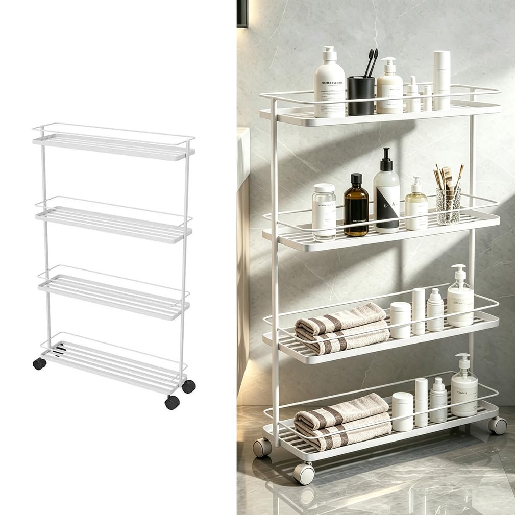 3 Tier Mobile Storage Shelf, Metal Rolling Cart with Lockable Wheels