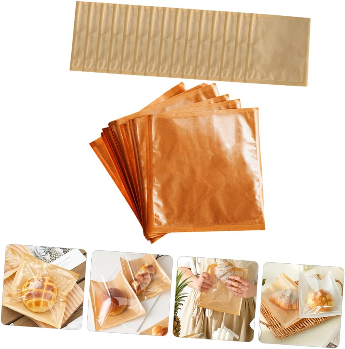 GARVALON 100pcs Greaseproof Paper Bags Window for Cookies Biscuits Toast Sandwiches Party Supplies