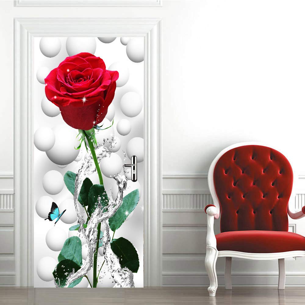 Poster autocollant porte trompe l'oeil rose pour chambre cocooning