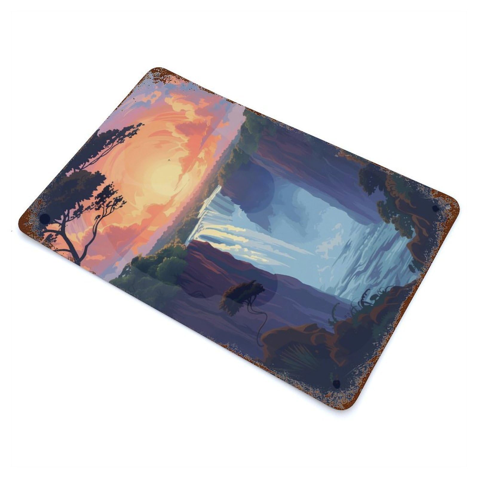 Dreamy Victoria Falls Rusty Metal Tin Sign 11.8"x7.9", Ideal for Farmhouse, Kitchen And Entryway Decor