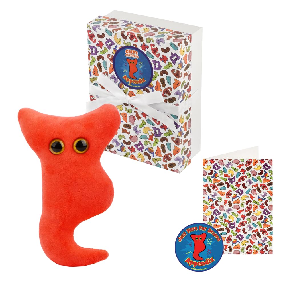 GIANT MICROBES Appendix Plush Get Well Gift Set – Includes Plush, Get Well Soon Card and Sticker – Appendix Surgery Gift, Comfort Gift After Surgery,