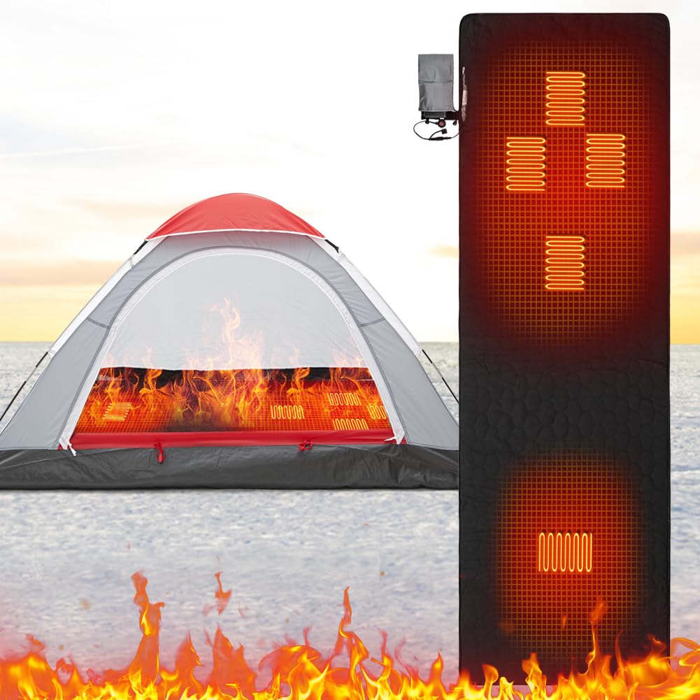 Tappeto a Pelo Riscaldato Esterno Ricaricabile USB Riscaldamento Rapido 3 Livelli di Calore Isolamento Materasso a Pelo Riscaldante Campeggio con Borsa di Immagazzinaggio Materassi