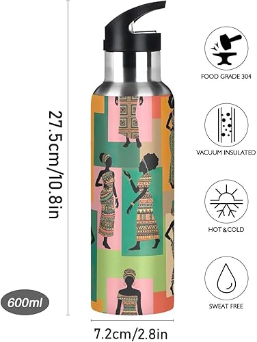 Miniatura 9 de Retro Women Colorful Insulated Stainless Steel Water Bottle with Straw 20 Oz Leakproof Water Bottles, BPA-Free Sport Water Bottle