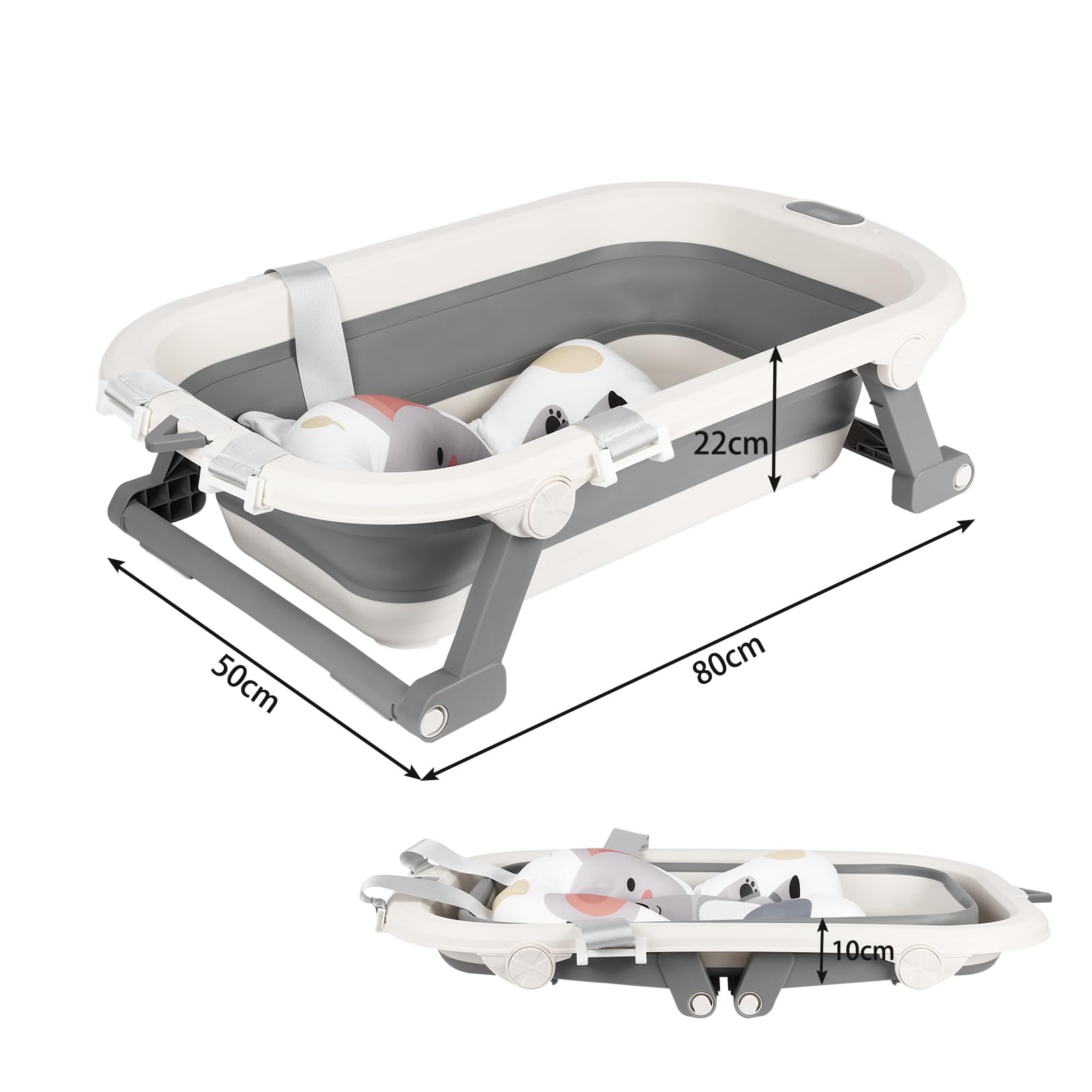 Baignoire Bébé Pliable avec Thermomètre Digital Compacte Portable