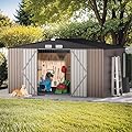 GVDV 10X12 FT Outdoor Storage Shed, Durable Metal Outside Storage for Garden, Patio and Backyard, Waterproof Shelter for Tools, Equipment