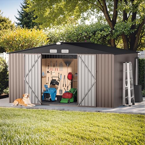 GVDV 10X12 FT Outdoor Storage Shed, Durable Metal Outside Storage...