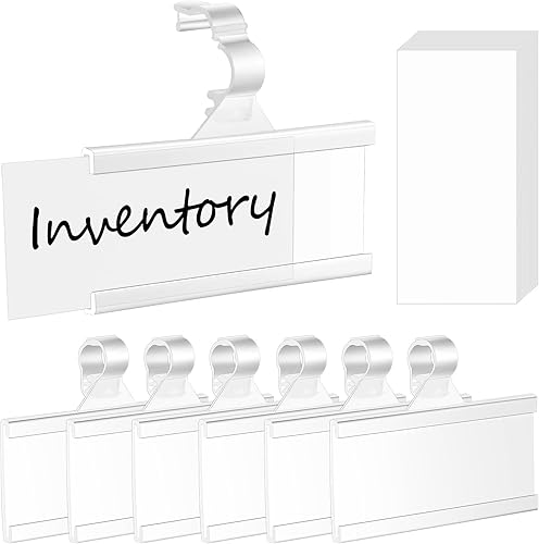 Meetory 100 soportes de etiquetas de plástico para estantes de alambre con tarjetas en blanco, etiquetas de plástico reutilizables para estantes con