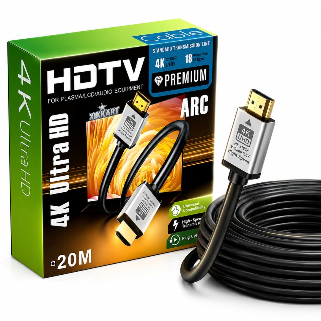 HDMI Cable | 20M, HDMI to HDMI Cable | Male to Male High Speed 18Gbps HDMI 2.0 Cord Supports 4K Ultra HD, 3D, 1080p, Ethernet Compatible for TV, Laptop, PC, Monitor & Projector (Multicolor)-image-39