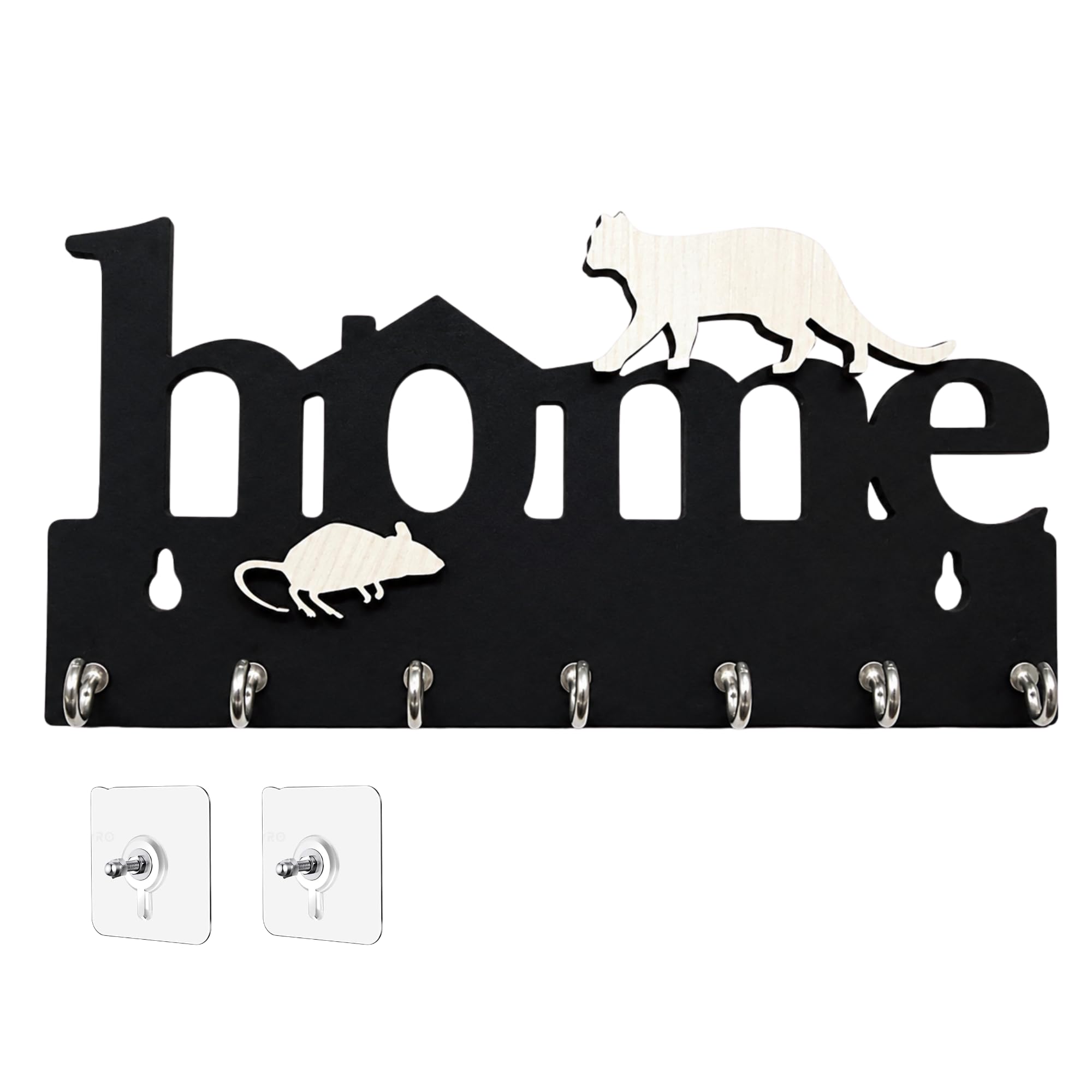 Webelkart Premium Home Keys Wooden Key Holder (29 cm x 13.5 cm x 0.4 cm, Wood) 7 Hook - Decorative Items for Home Decor (Black-1)