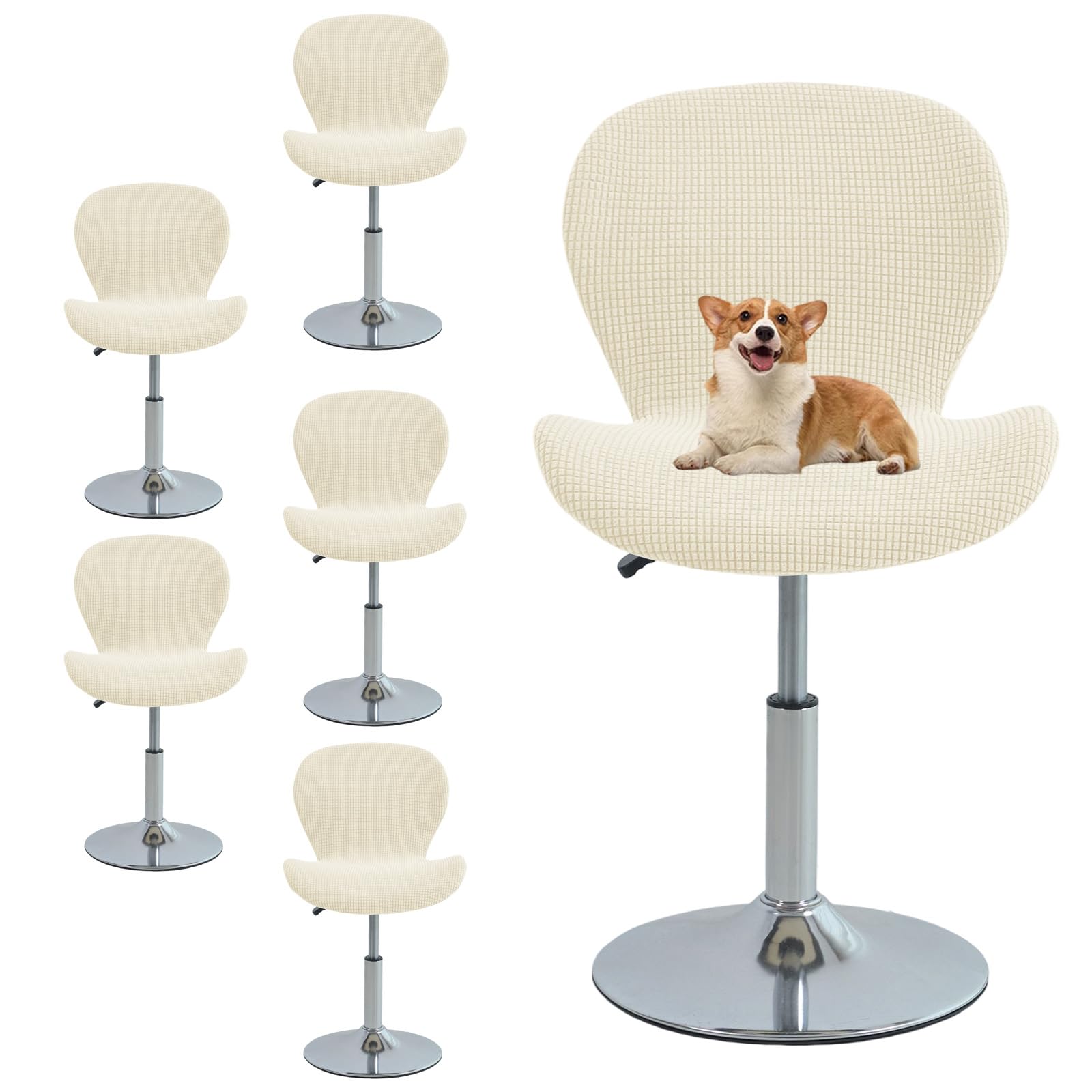 GUYIRT Curved Back Bar Stool Chair Covers, Stretch Fit (beige,set of 6)