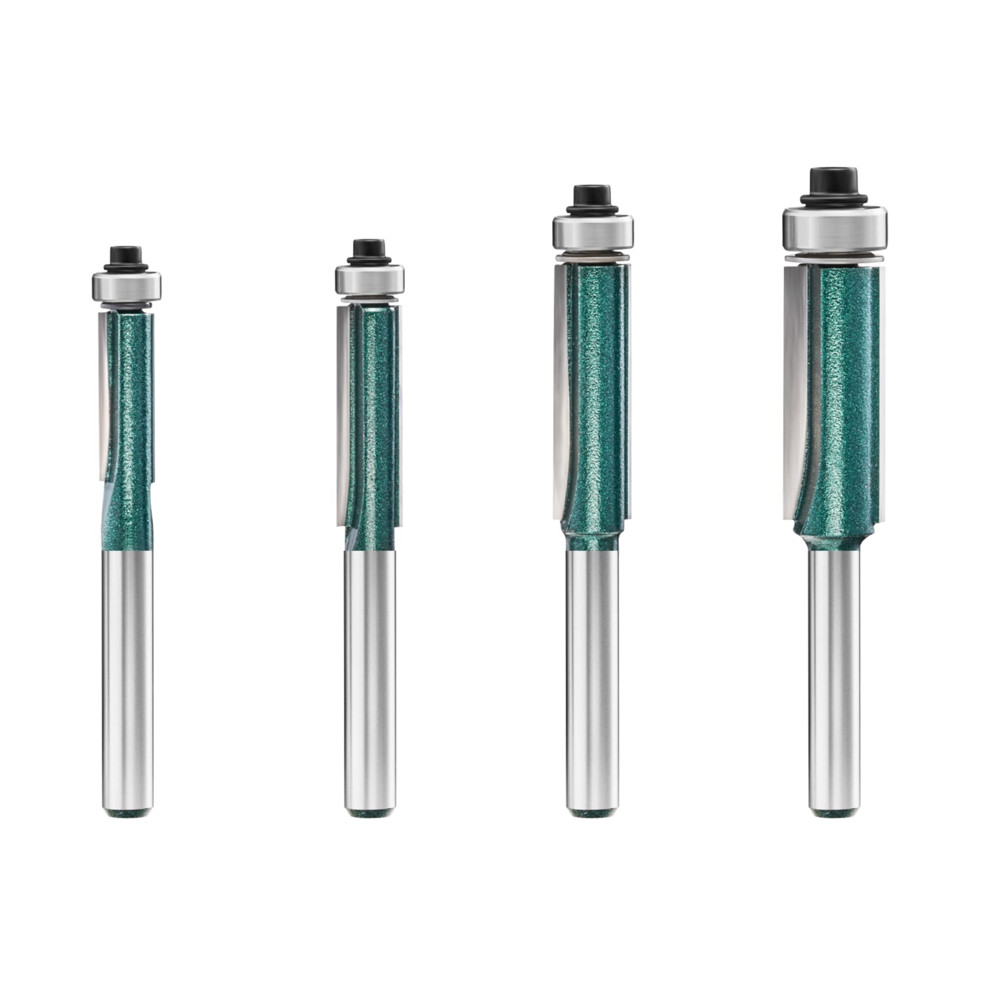 Pro - Set di 4 punte per fresa a filo con gambo 1/4, con cuscinetto superiore in carburo con 2 lame regolari, per evitare lo strappo, perfettamente adatto per lavori leggeri