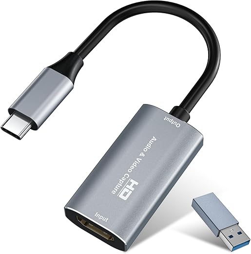 Audio/Video Capture Card, USB3.0 HDMI to USB C, 4K 1080p60fps Video/Audio Capture with Type-C Adapter Devices for Gaming Live Streaming Video…