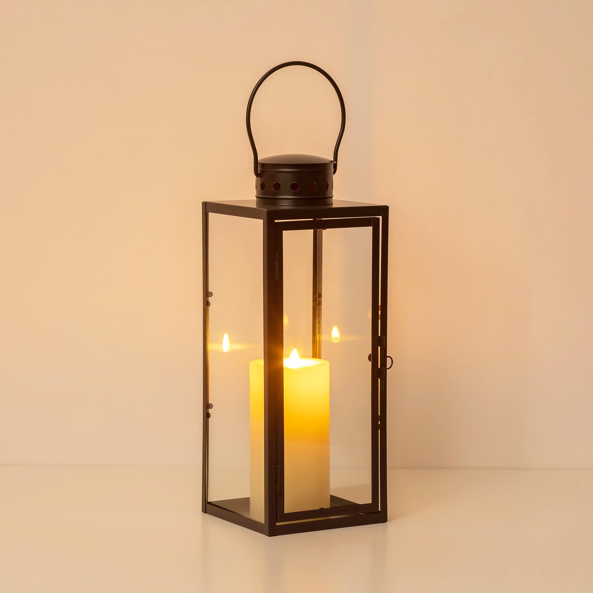 Farol decorativo negro para exteriores: 35 cm, portavelas grande para exteriores, balcón, jardín, decoración moderna de mesa, farolillo para tumba, candelabro, iluminación