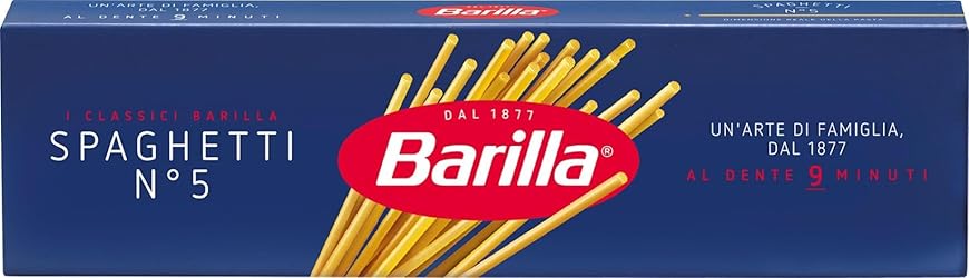 Barilla Spaghetti N.5 di Semola di Grano Duro, I Classici, Tempo di Cottura 9 Minuti, Confezione da 500g