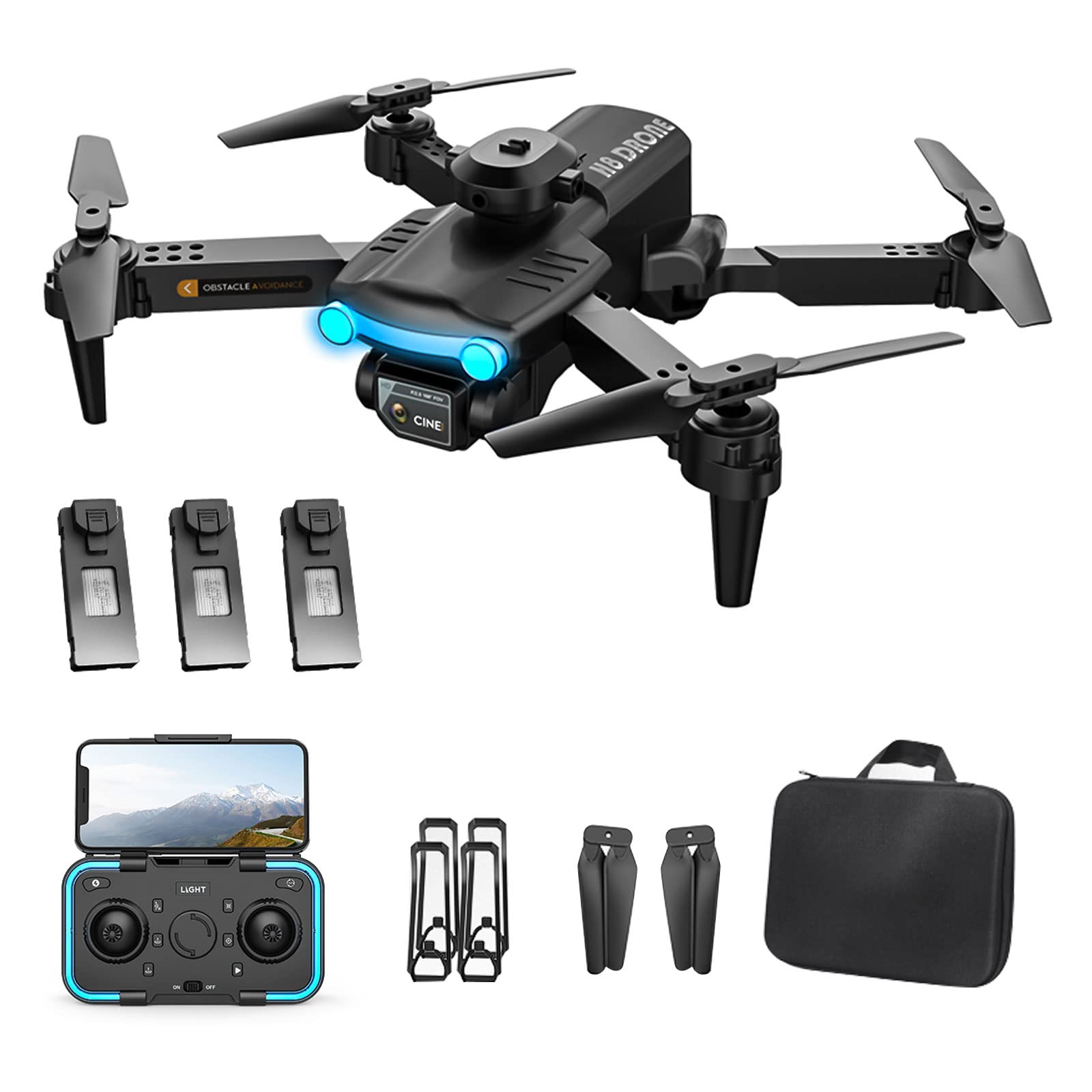 Drone pieghevole con fotocamera 4K per adulti, quadrirotori RC 5G FPV con ritorno automatico, motore brushless, ritorno automatico facile a casa, seguimi, 60 minuti di volo (Black)