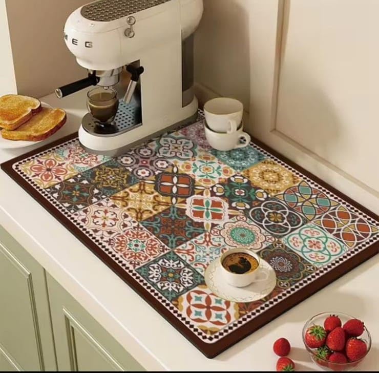 HomeCloud Dish Drying Mat for Kitchen Counter Hide Stain Super Absorbent, Non-Slip, Heat-Resistant, Great for Dishes,Rack Pad, Kitchen Counter, Coffee Maker (Multi_Coffee, 50x40cm)