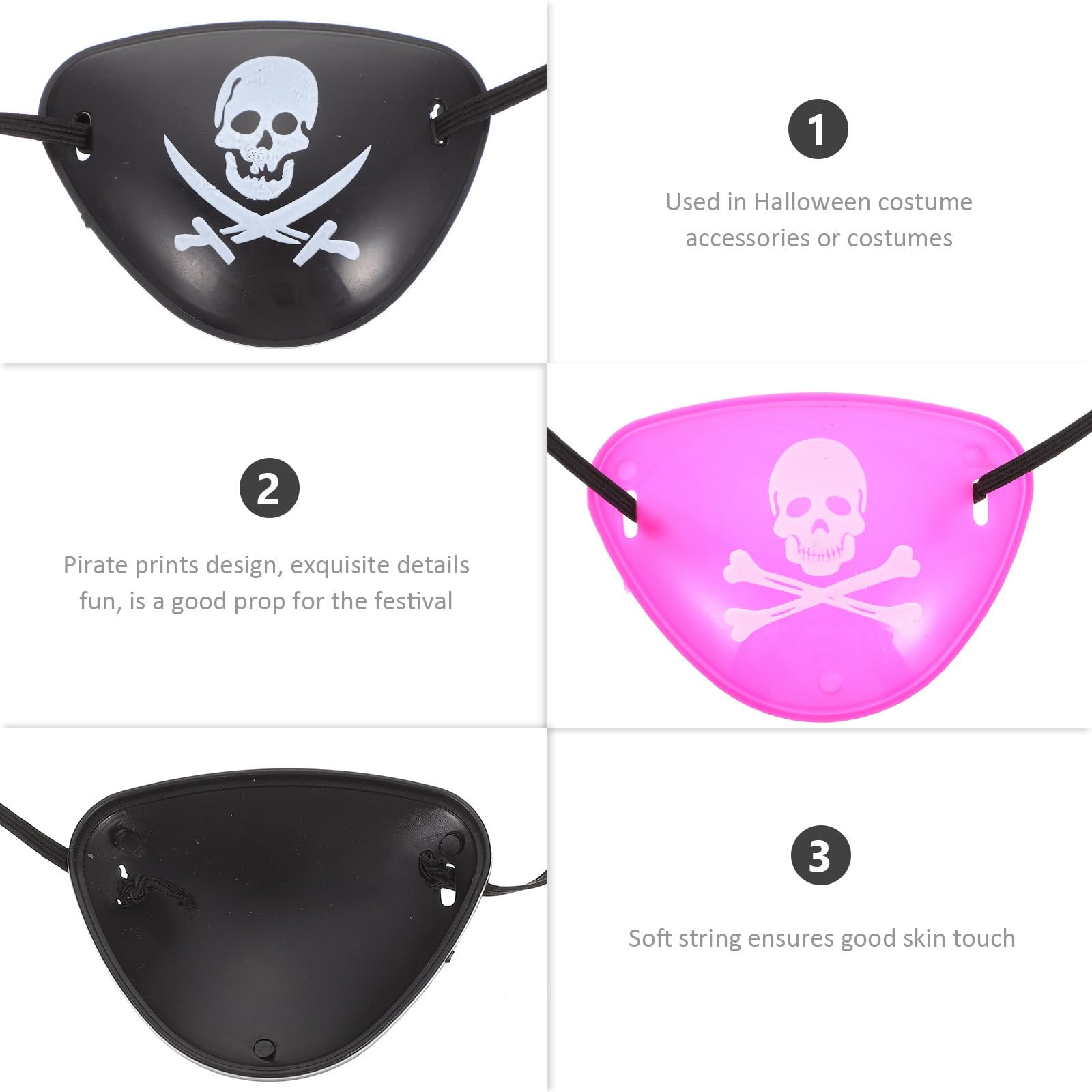 SOLUSTRE 100 Stück Einäugige Piraten Augenklappe aus Kunststoff mit Totenkopf Muster Bequem und Leicht für Halloween Party und Cosplay Erwachsene