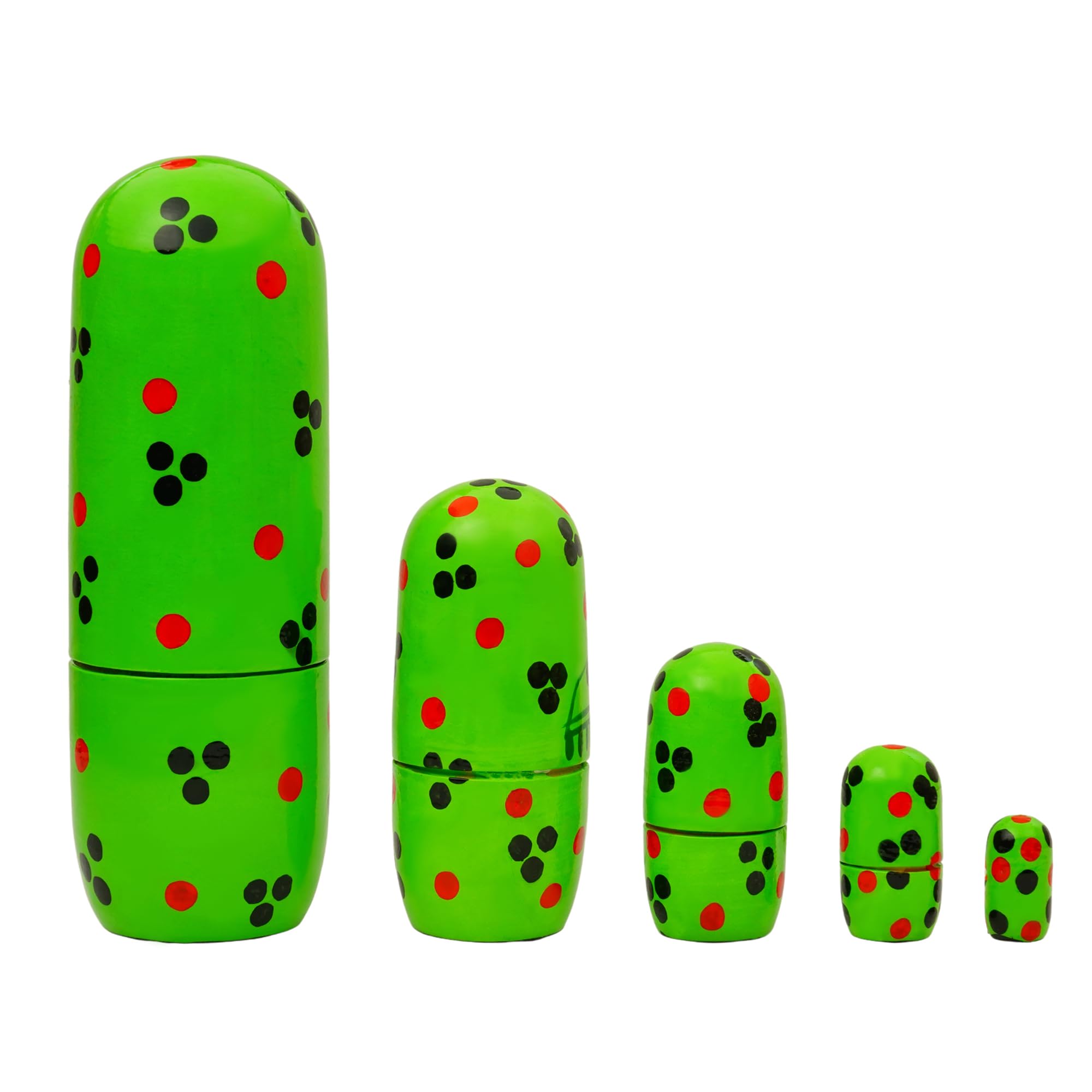 TOOLART® Set of 5Pcs Hand Painted Cute Wooden Russian Matryoshka Stacking Nested Wood Dolls – Green 3