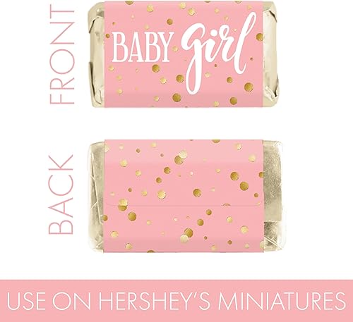 Miniatura 4 de Mini envoltorios de barra de caramelo rosa y dorado con texto en inglés "It's a Girl" para baby shower, 45 calcomanías