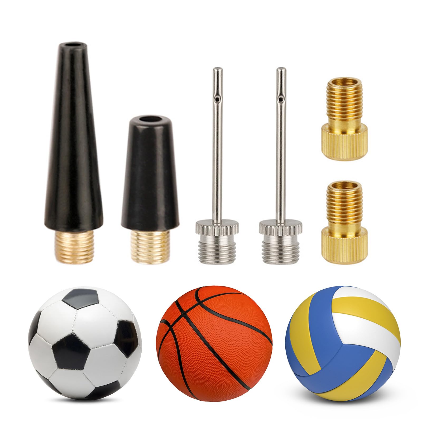Set di adattatori per pompe per pneumatici a sfera per gonfiaggio ad ago per valvole in metallo per sport e biciclette