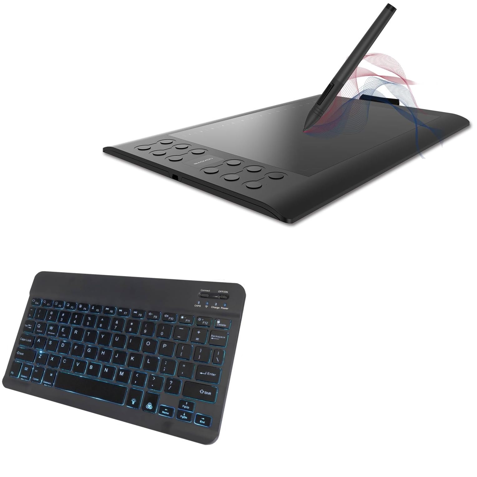 BoxWave Keyboard Compatible with Gaomon M106K Pro - SlimKeys Bluetooth Keyboard - with Backlight, Portable Slim LED 7 Colors - Jet Black