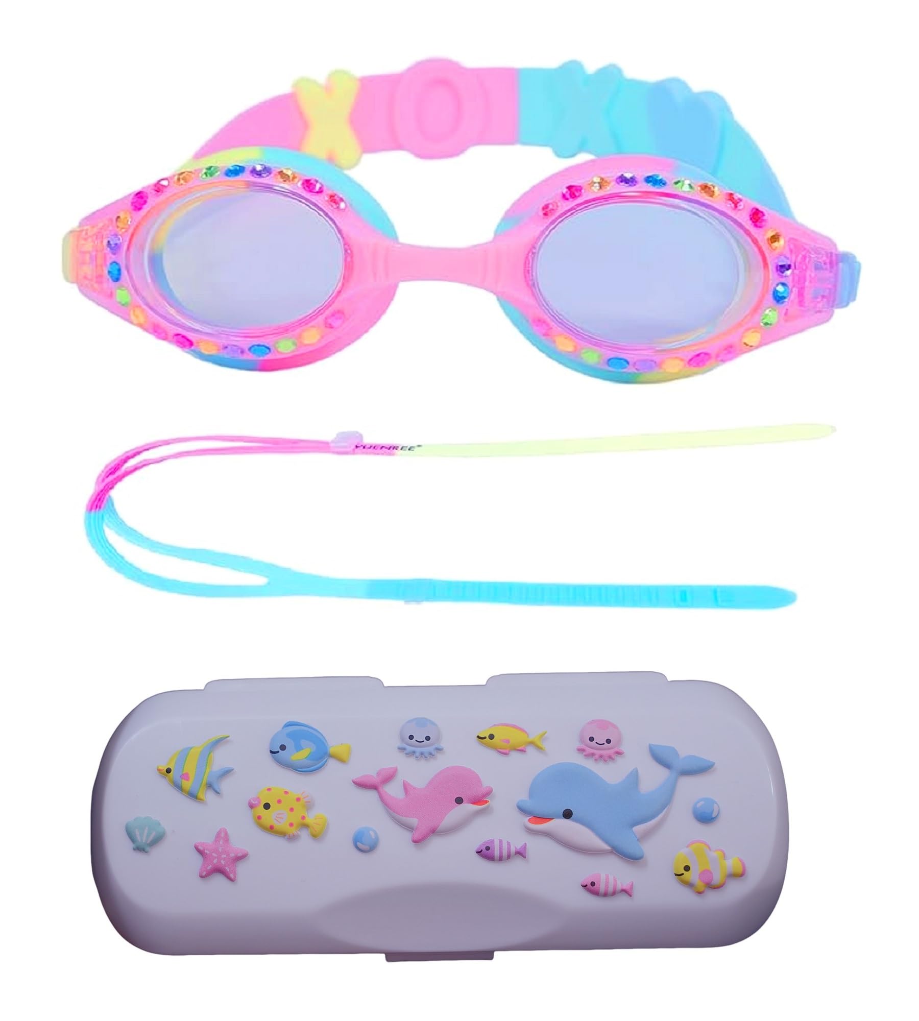 Girls Swimming Goggles Ages 4-12 - No Leak, Anti-Fog, UV Protection, Easy to Adjust, Non Slip - with Travel Case