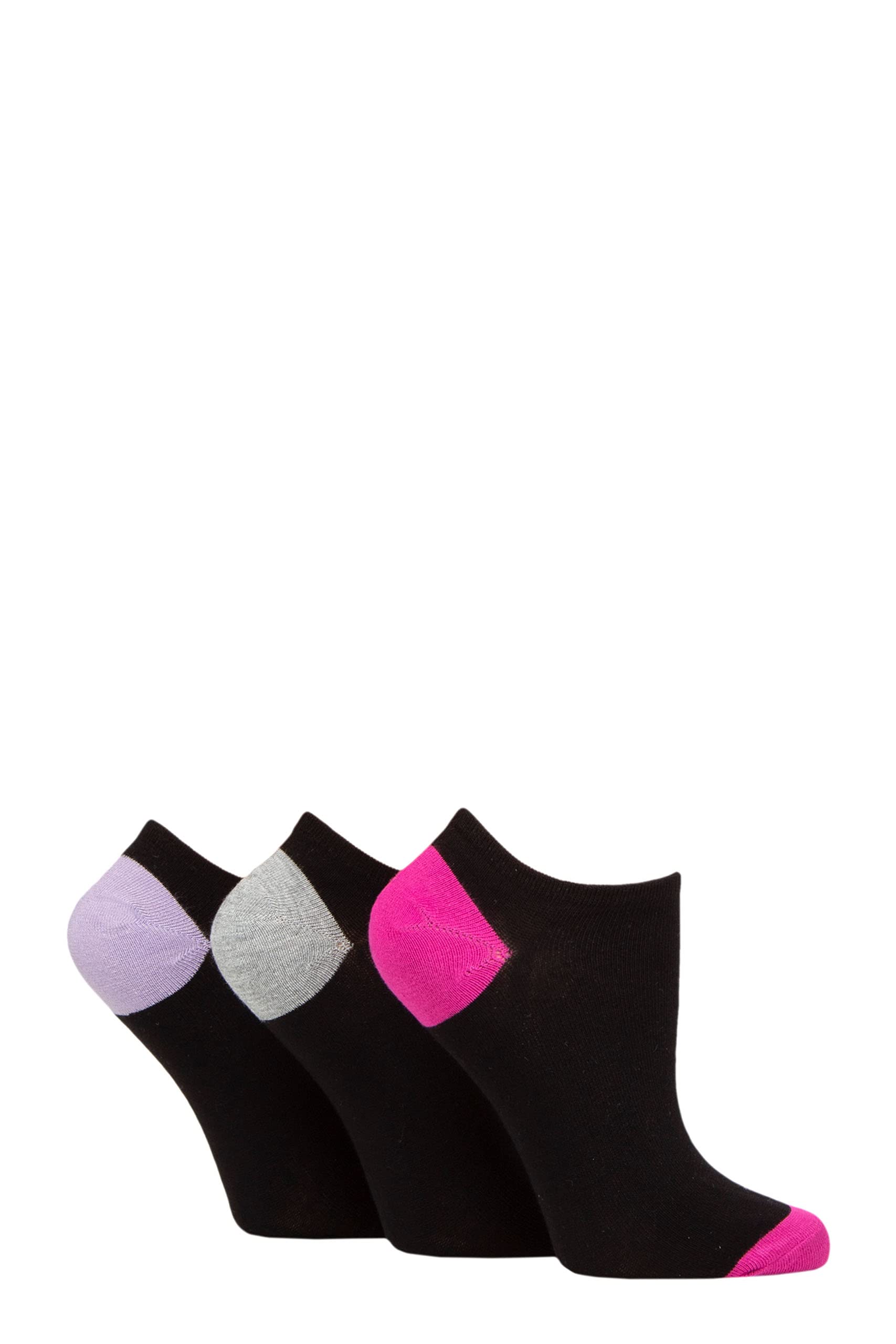 Glenmuir Ladies' 3 Pair Plain and Patterned Bamboo Secret Socks (4-8, Black Pink/Grey/Lilac)