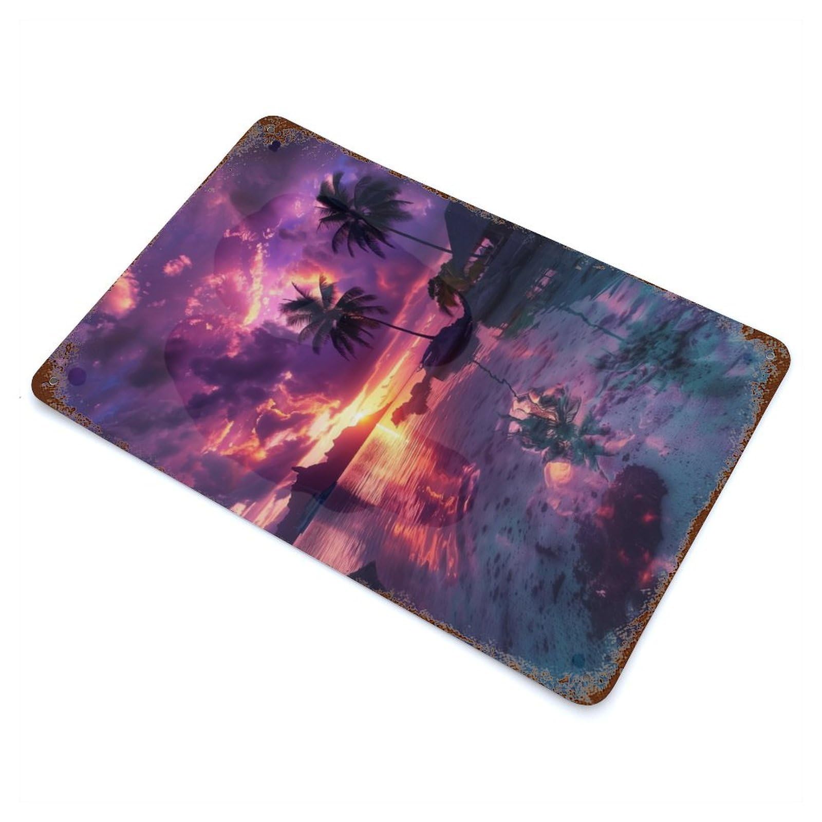 Tropical Sunset Bliss Rusty Metal Tin Sign 11.8"x7.9", Ideal for Pub, Kitchen And Man Cave Decor